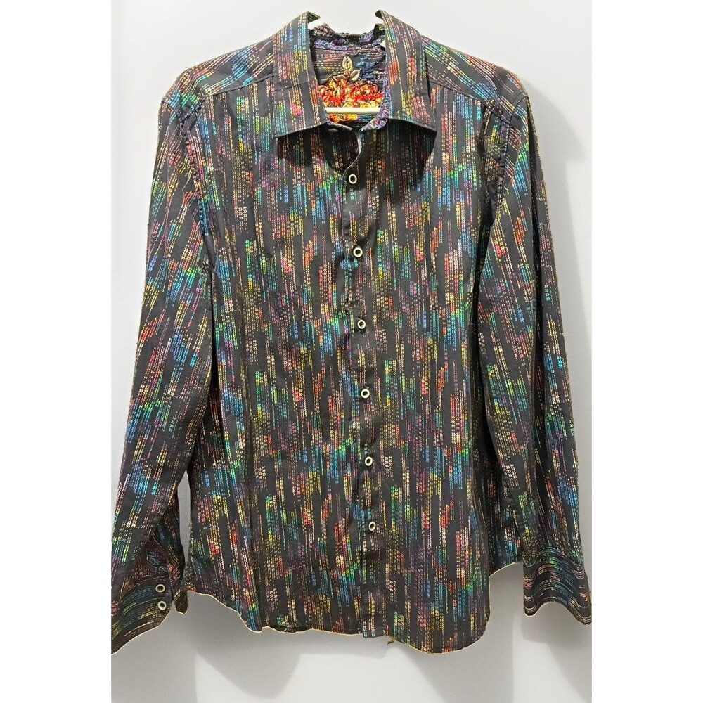 Robert Graham Mens Classic Fit Geometric Print Button Down Shirt Black XL